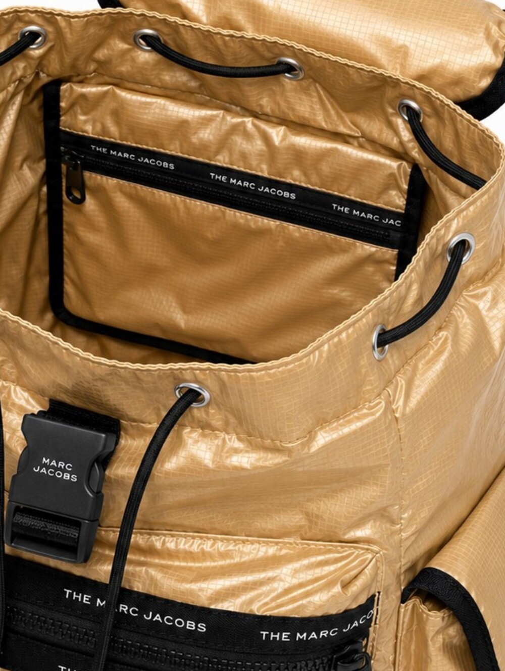 MARC JACOBS Metallic Gold Ripstop BACKPACK Black Trim - Picture 9 of 13